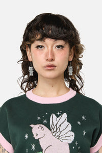 Dangerfield - Furry Grey Cat Earrings - grey