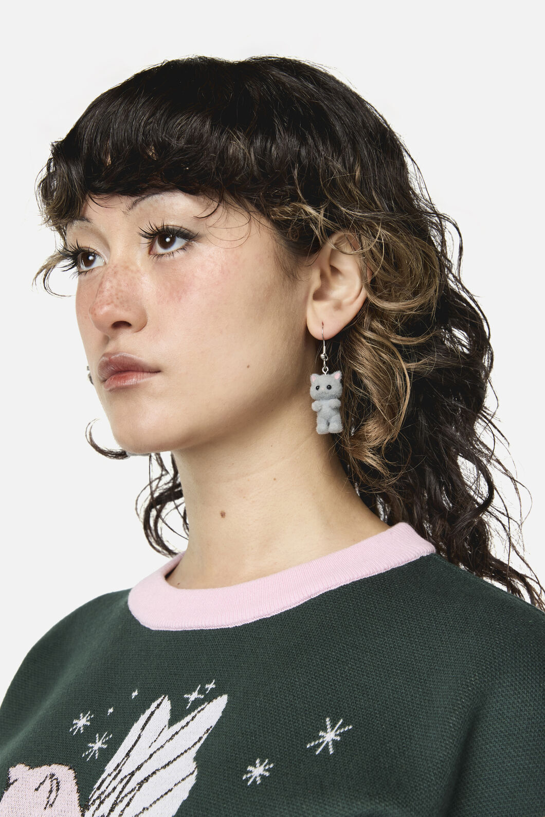 Dangerfield - Furry Grey Cat Earrings - grey