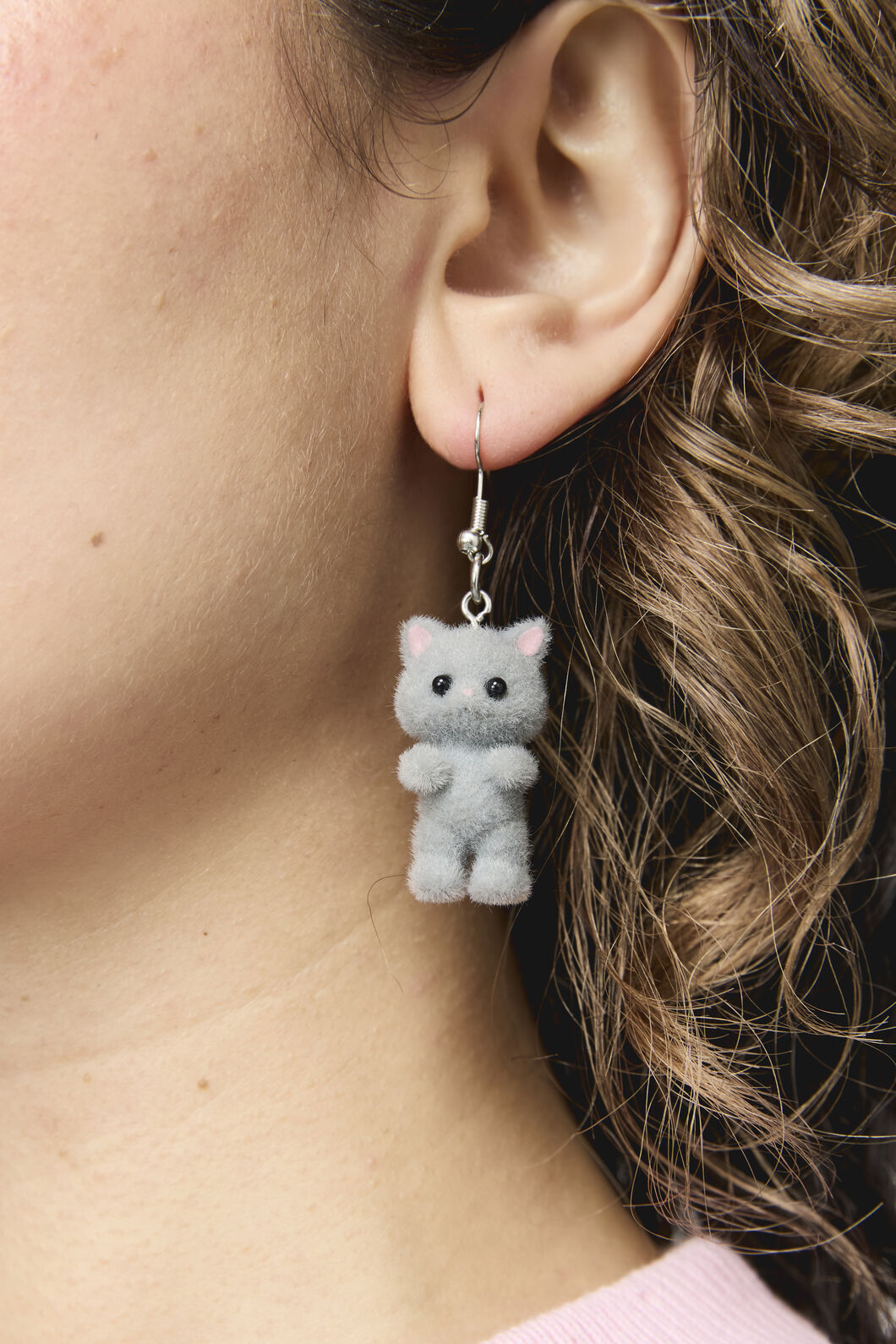 Dangerfield - Furry Grey Cat Earrings - grey