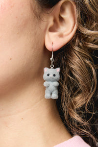 Dangerfield - Furry Grey Cat Earrings - grey
