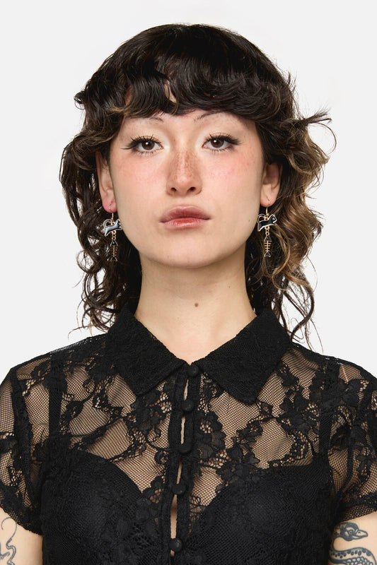 Dangerfield - Cat & Fish Earrings - black