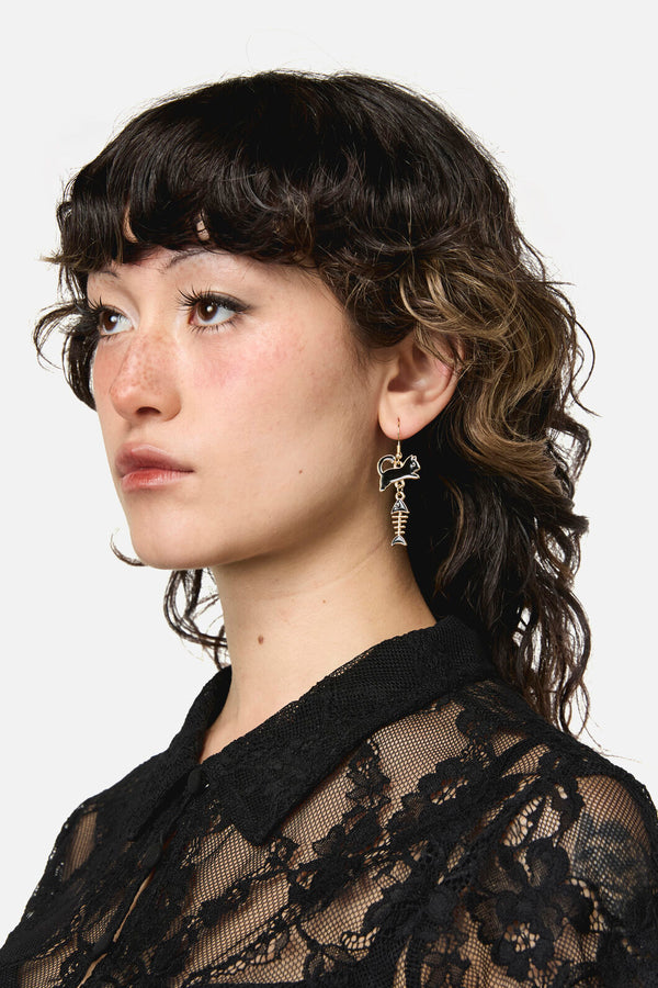 Dangerfield - Cat & Fish Earrings - black