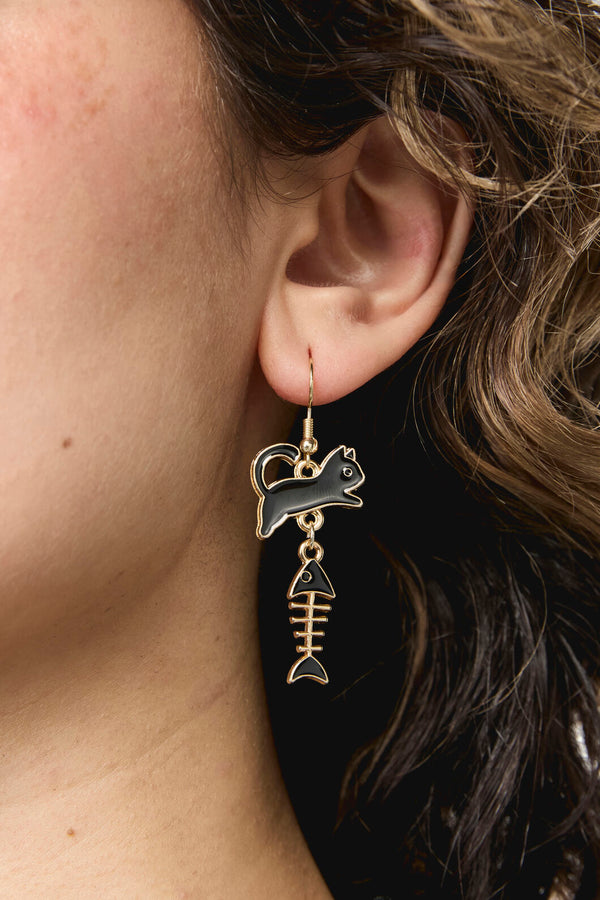 Dangerfield - Cat & Fish Earrings - black