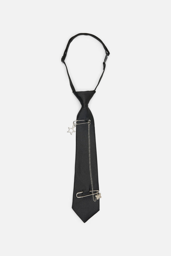 Dangerfield - Adjustable Neck Tie With Charm - black