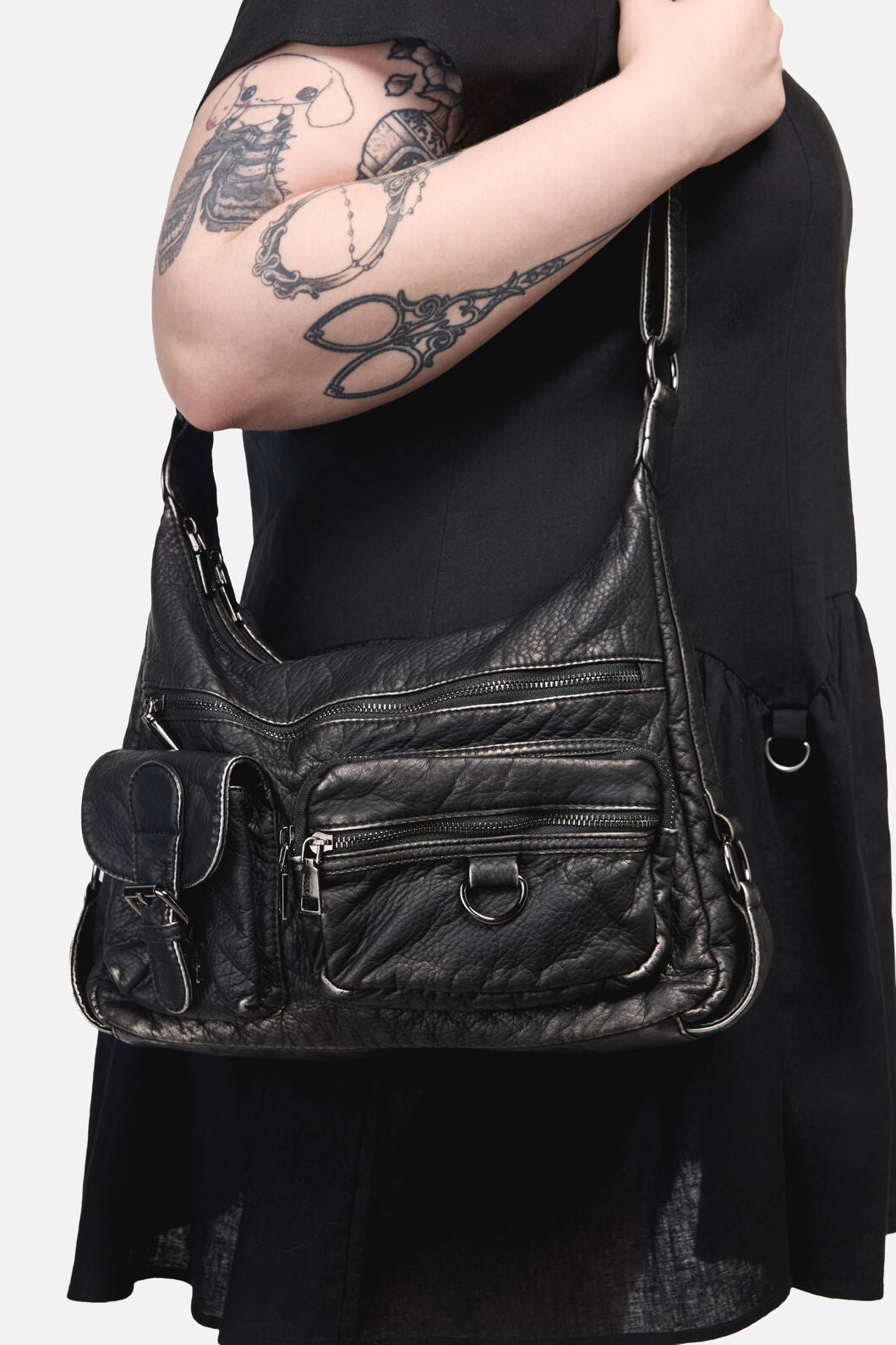 Dangerfield - Distressed Black Zip Bag - black