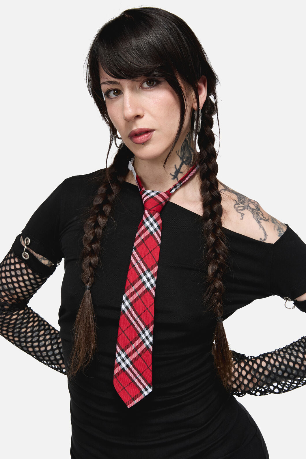 Dangerfield - Tartan Adjustable Neck Tie - red-white