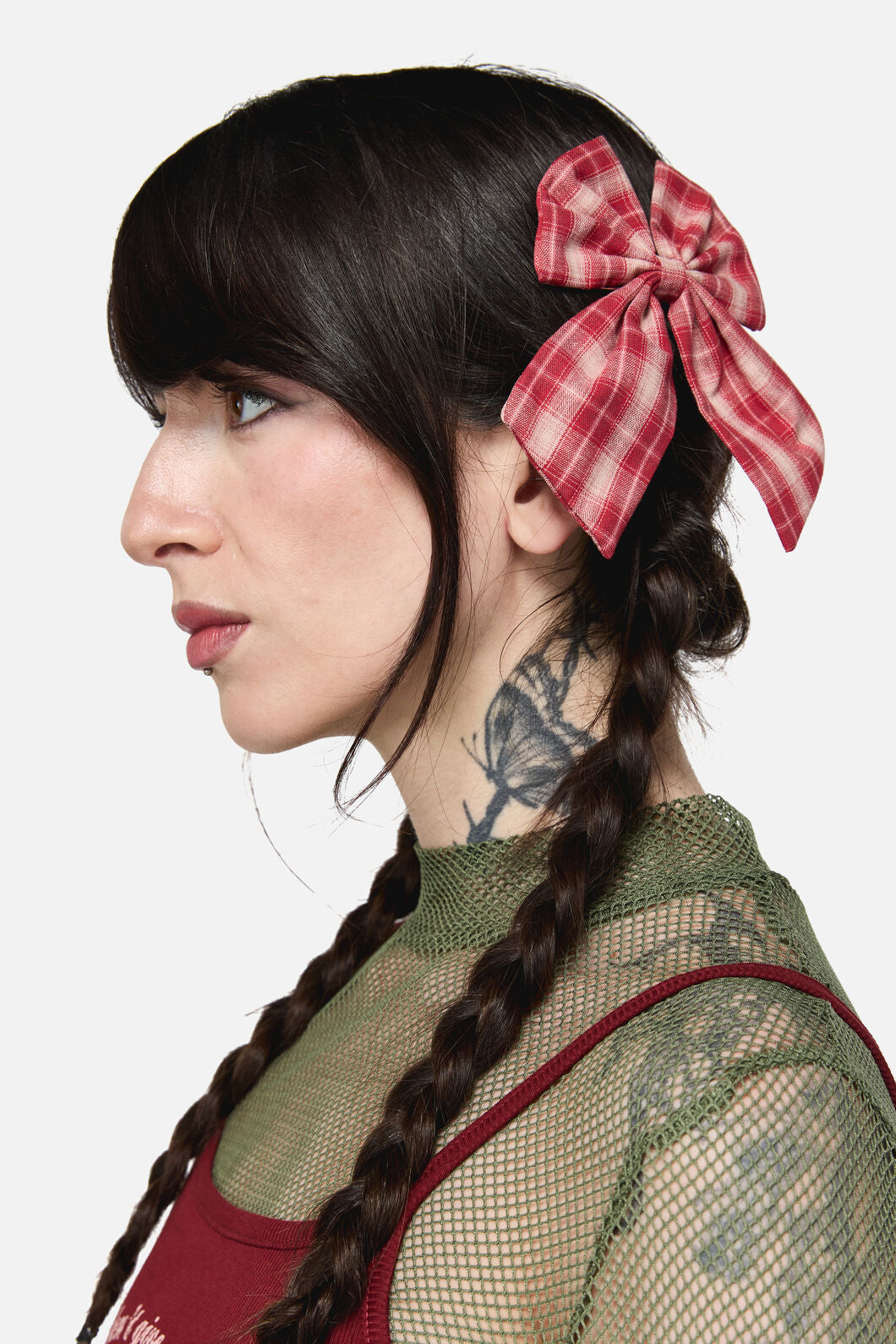 Dangerfield - Check Bow Slide Hair Clip - red-white