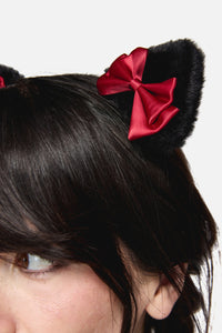 Dangerfield - Faux Fur Ears Hair Clips - black-red