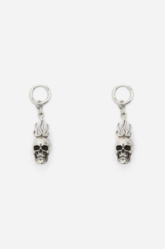 Dangerfield - Flaming Skull Earrings - silver