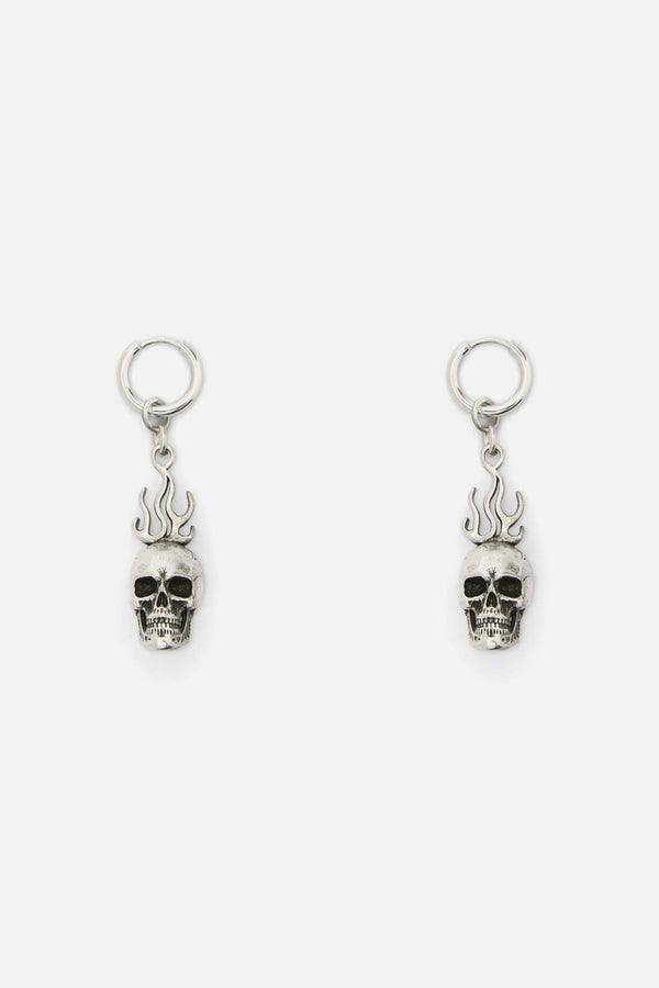 Dangerfield - Flaming Skull Earrings - silver