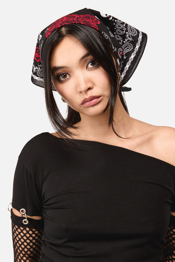 Dangerfield - Skulls & Roses Cotton Bandana - black