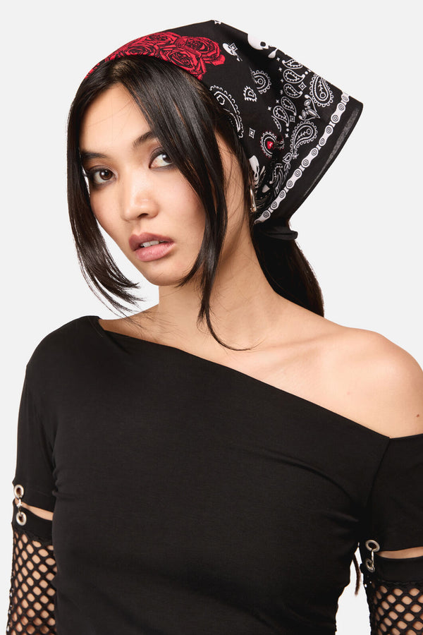 Dangerfield - Skulls & Roses Cotton Bandana - black