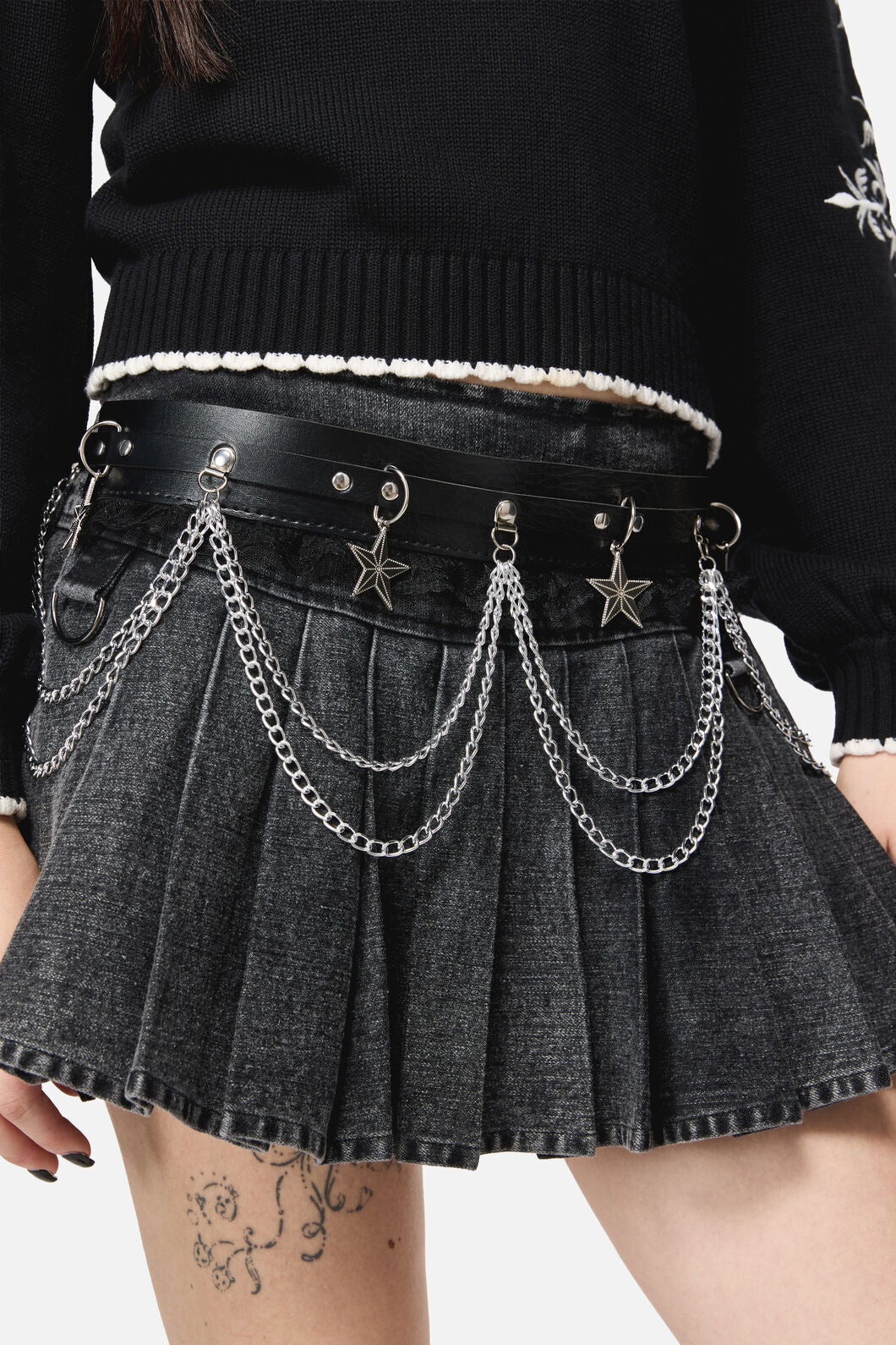 Dangerfield - Stars Lace Chain Waist Belt - black