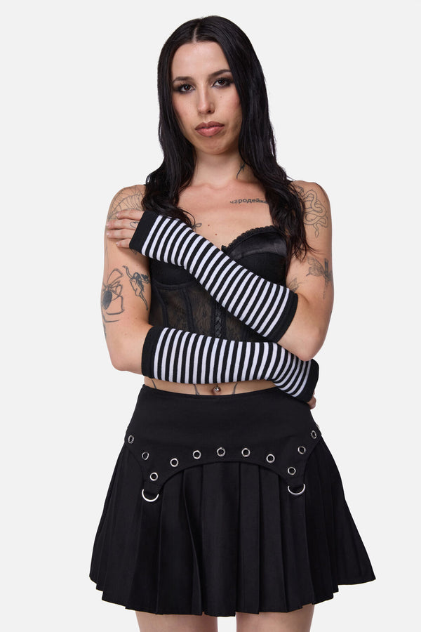 Dangerfield - Striped Long Fingerless Gloves - black-white