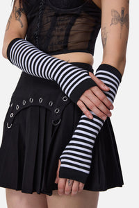 Dangerfield - Striped Long Fingerless Gloves - black-white
