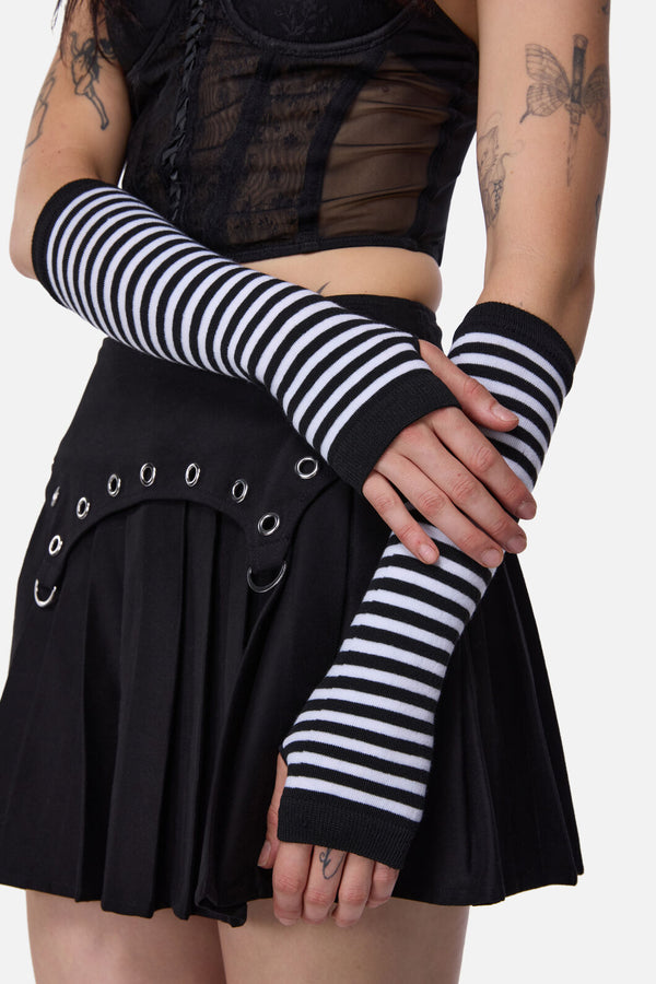 Dangerfield - Striped Long Fingerless Gloves - black-white