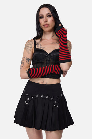 Dangerfield - Striped Long Fingerless Gloves - black-red