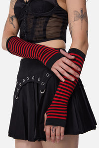 Dangerfield - Striped Long Fingerless Gloves - black-red