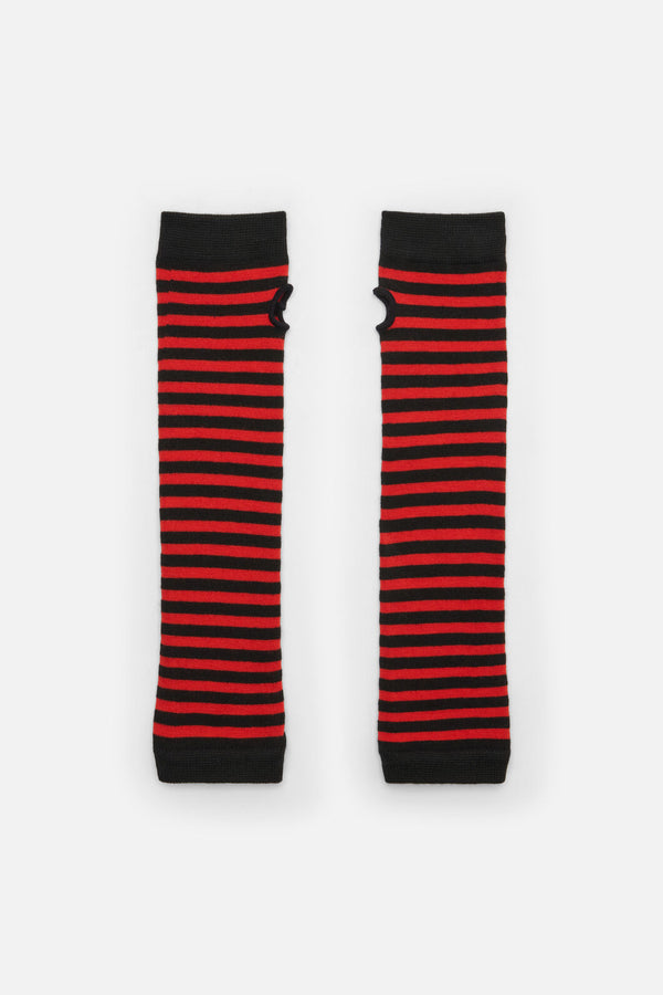 Dangerfield - Striped Long Fingerless Gloves - black-red