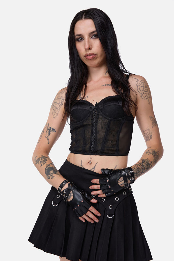 Dangerfield - Stud Faux Leather Fingerless Glove - black