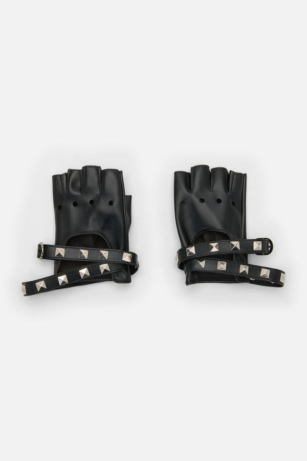 Dangerfield - Stud Faux Leather Fingerless Glove - black