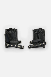 Dangerfield - Stud Faux Leather Fingerless Glove - black