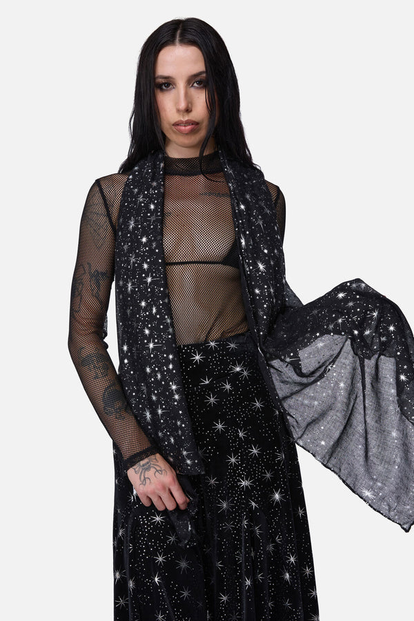 Dangerfield - Galaxy Metallic Printed Scarf - black