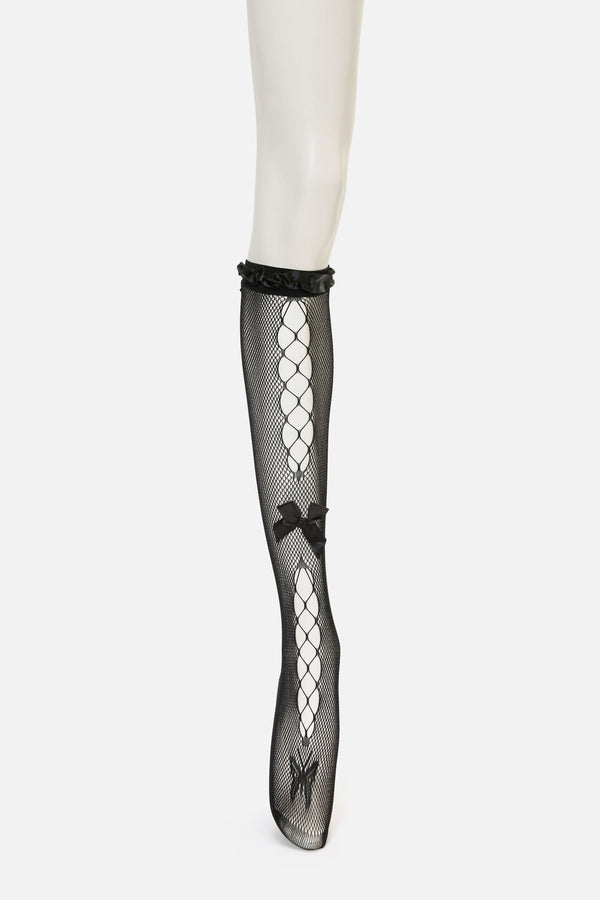 Dangerfield - Black Long Mesh Bow Sock - black