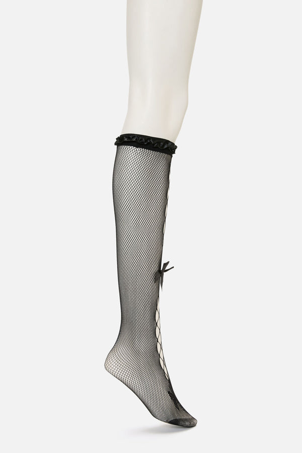 Dangerfield - Black Long Mesh Bow Sock - black