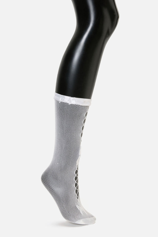 Dangerfield - White Long Mesh Bow Sock - white