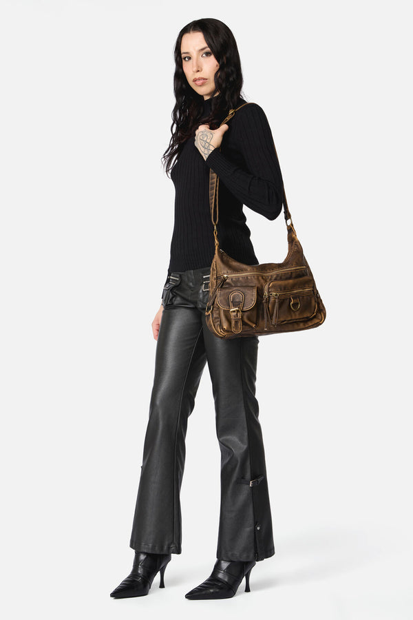 Dangerfield - Distressed Chocolate Zip Bag - chocolate