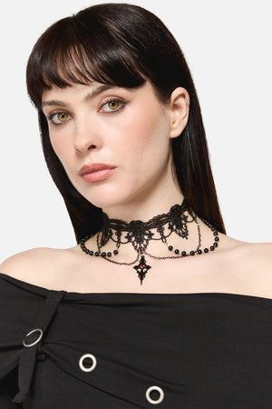 Dangerfield - Gothic Bead & Lace Choker - black