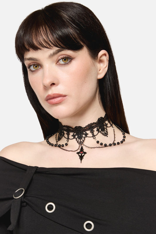 Dangerfield - Gothic Bead & Lace Choker - black