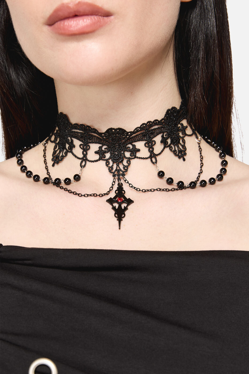 Dangerfield - Gothic Bead & Lace Choker - black