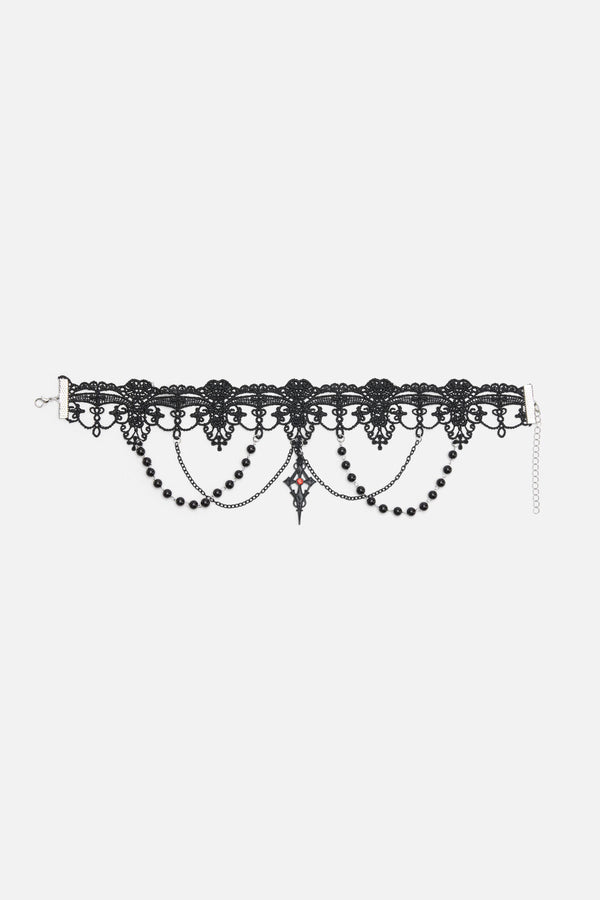 Dangerfield - Gothic Bead & Lace Choker - black