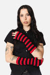 Dangerfield - Ribbed Long Fingerless Gloves - black-red