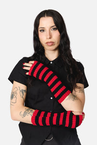 Dangerfield - Ribbed Long Fingerless Gloves - black-red