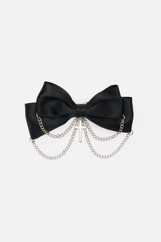 Dangerfield - Cross & Chain Bow Hair Clip - black