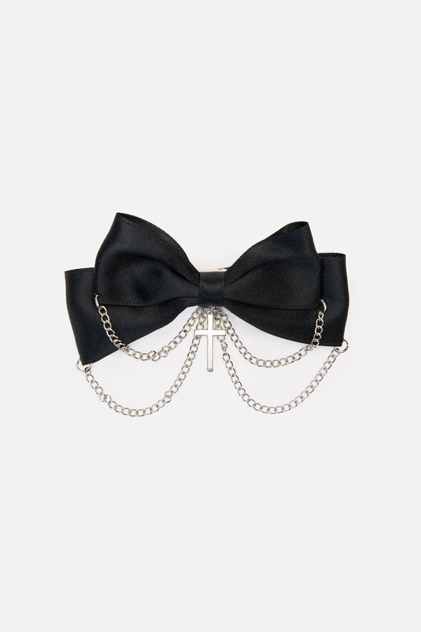 Dangerfield - Cross & Chain Bow Hair Clip - black