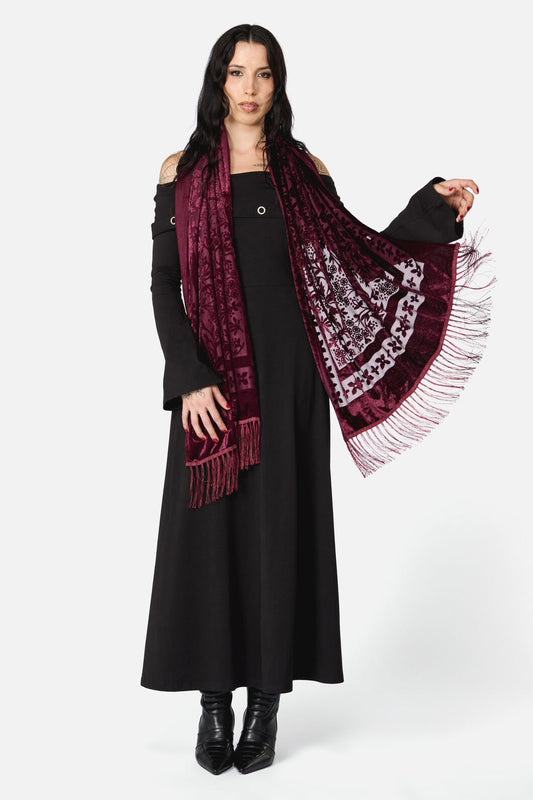 Dangerfield - Velvet Burnout Scarf - burgundy