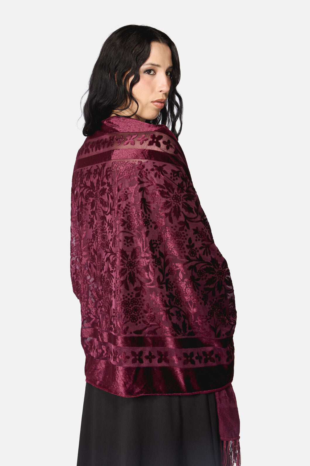 Dangerfield - Velvet Burnout Scarf - burgundy