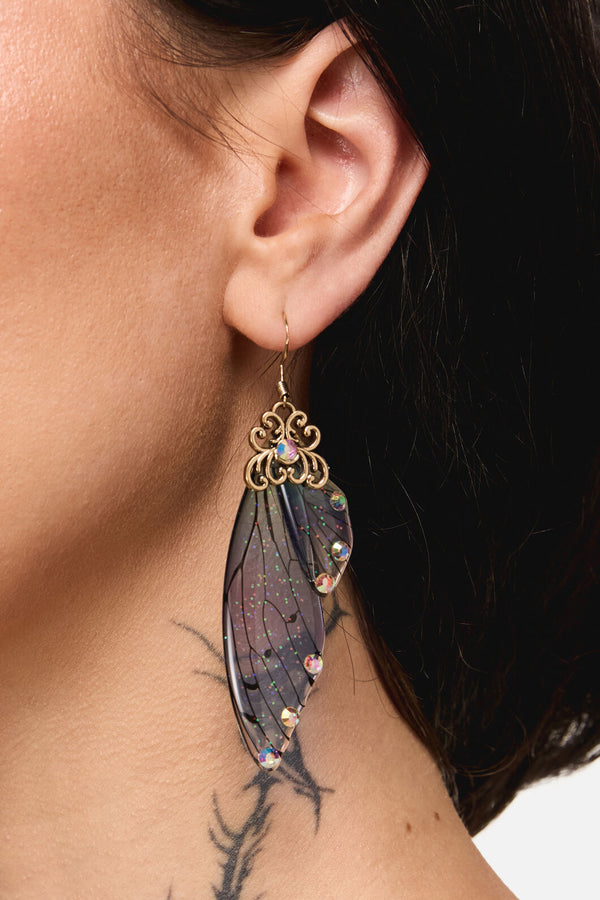 Dangerfield - Blue Ornate Wing Earrings - blue