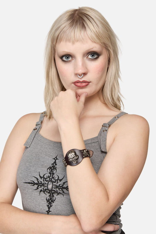 Dangerfield - Skull Leather Cuff - dark-red