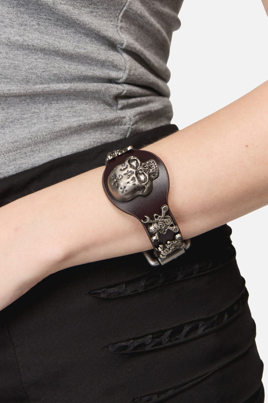 Dangerfield - Skull Leather Cuff - dark-red