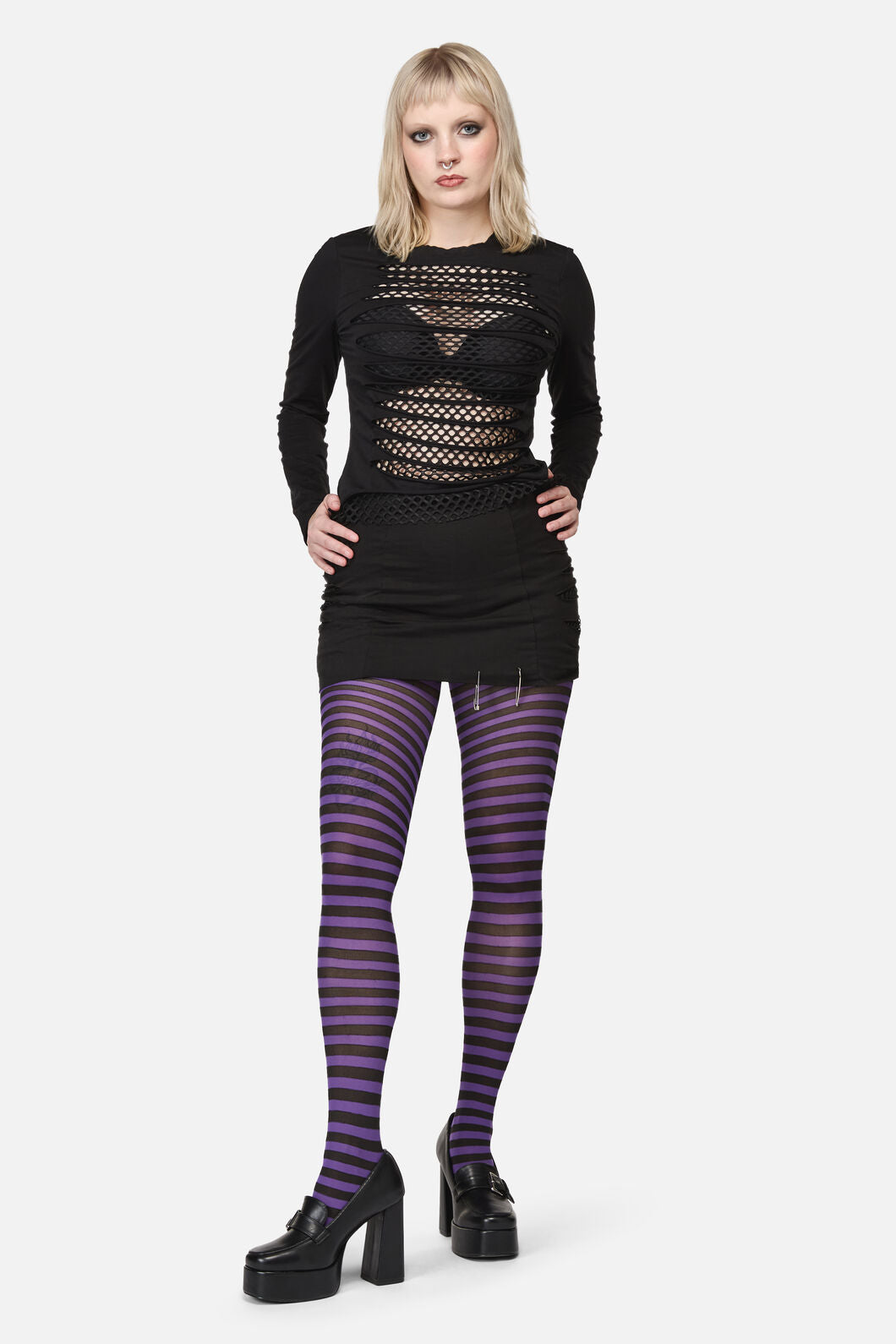 Dangerfield - Thin Stripe Tights - purple-black