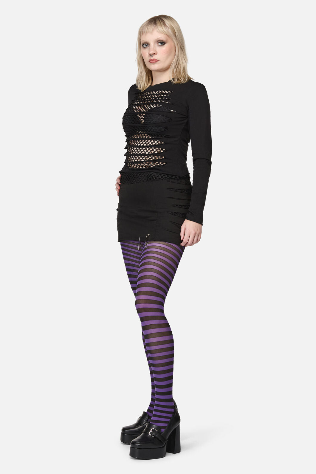 Dangerfield - Thin Stripe Tights - purple-black