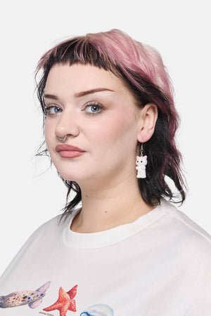 Dangerfield - White Furry Cat Earrings - white