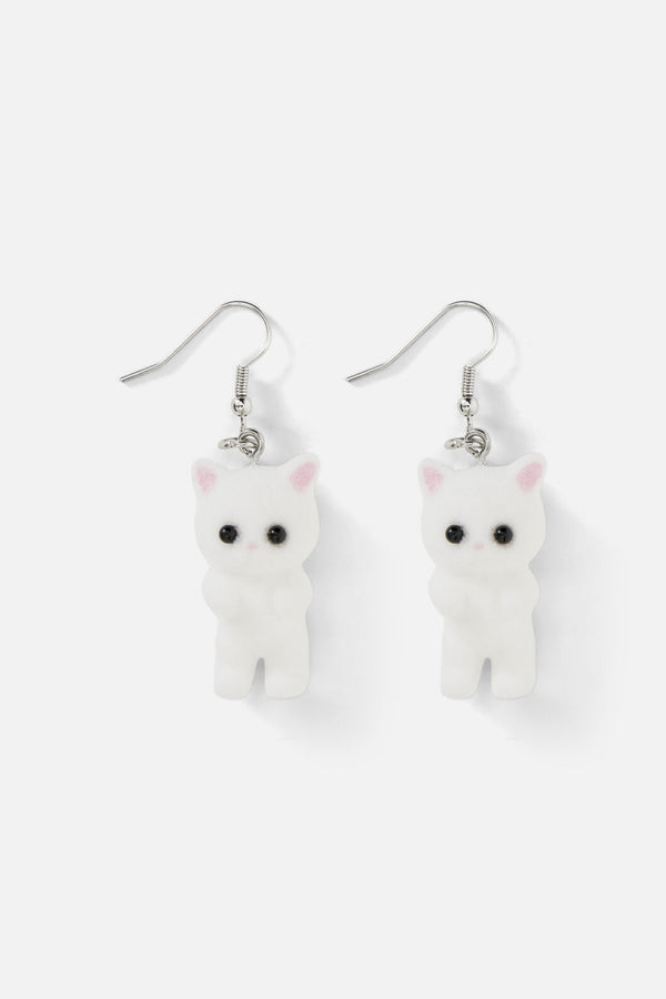 Dangerfield - White Furry Cat Earrings - white
