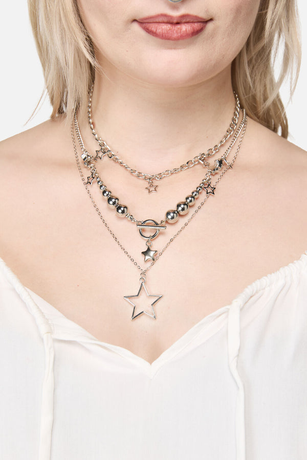 Dangerfield - Layered Star Necklace - silver