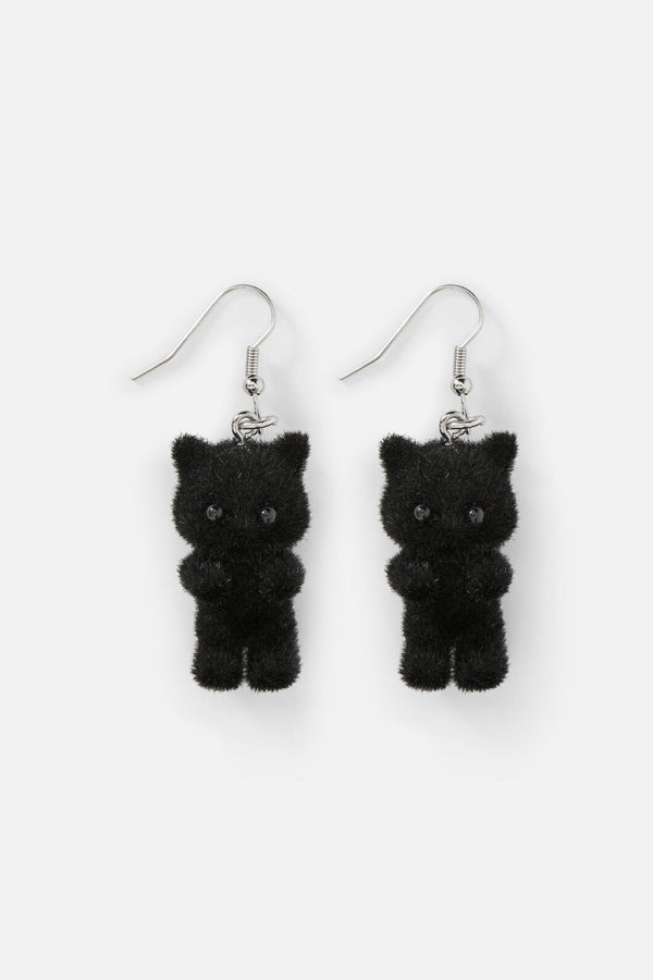 Dangerfield - Black Furry Cat Earrings - black